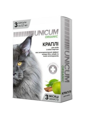 Капли Unicum Organic от блох и клещей для котов (1пип)