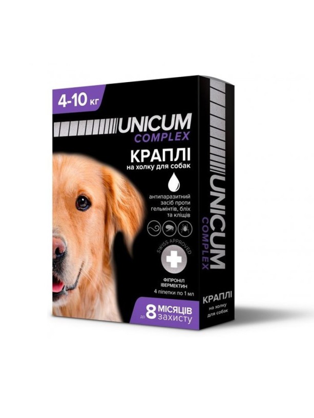 Краплі Unicum Complex Рremium від гельмінтів, бліх і кліщів для собак 4-10 кг (1піп)