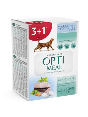 Optimeal Cod Fish Vegetablе in jelly вологий корм для котів з тріскою у желе 85 г набір (3+1) 340 г