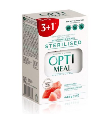 Optimeal Cats Sterilised Turkey вологий корм для стерилізованих котів з індичкою 85 г набір (3+1) 340 г