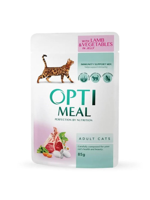 Optimeal Cats Lamb Vegetables 85 г влажный корм с ягненком в желе для кошек