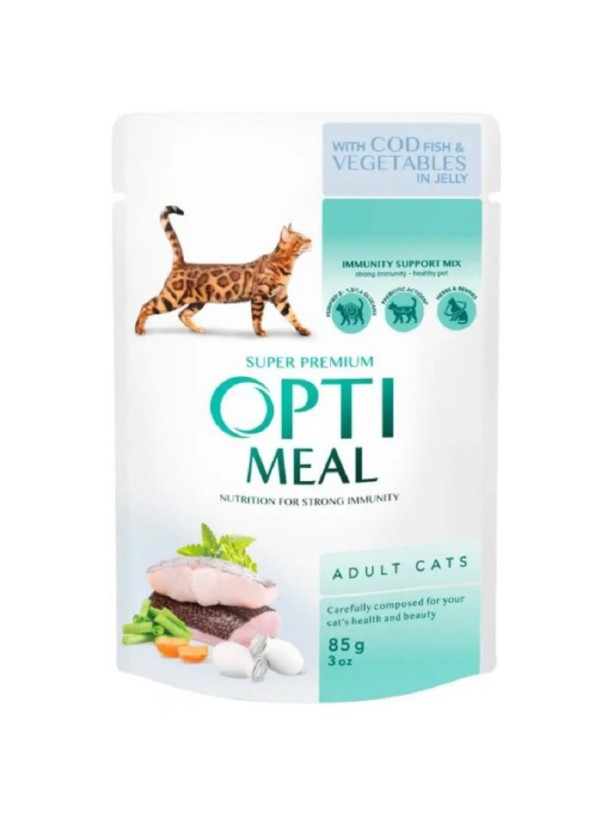 Optimeal Cat Cod Fish Vegetable 12х85 г влажный корм для кошек с треской и овощами в нежном желе