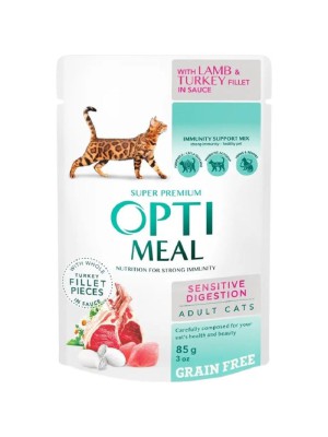 Optimeal Cats Lamb Sensitive 85 г влажный корм с ягненком для кошек с чувствительным пищеварением