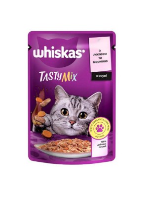 Влажный корм Whiskas Tasty Mix для кошек с лососем морковкой в соусе 28*85 г