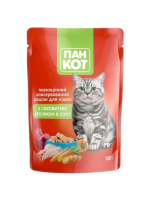 Влажный корм для кошек Пан Кот Кролик с кроликом в соусе 24х100 г
