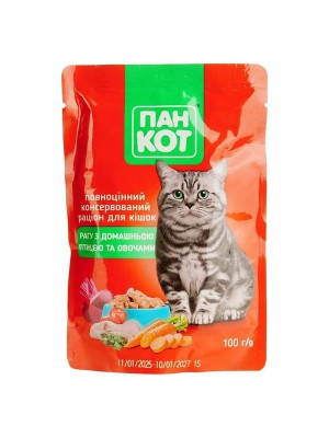 Влажный корм для кошек Пан Кот рагу с домашней птицей и овощами 24х100 г