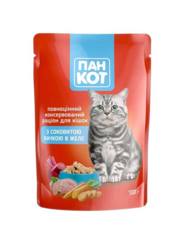 Влажный корм для кошек Пан Кот Утка в желе 24х100 г