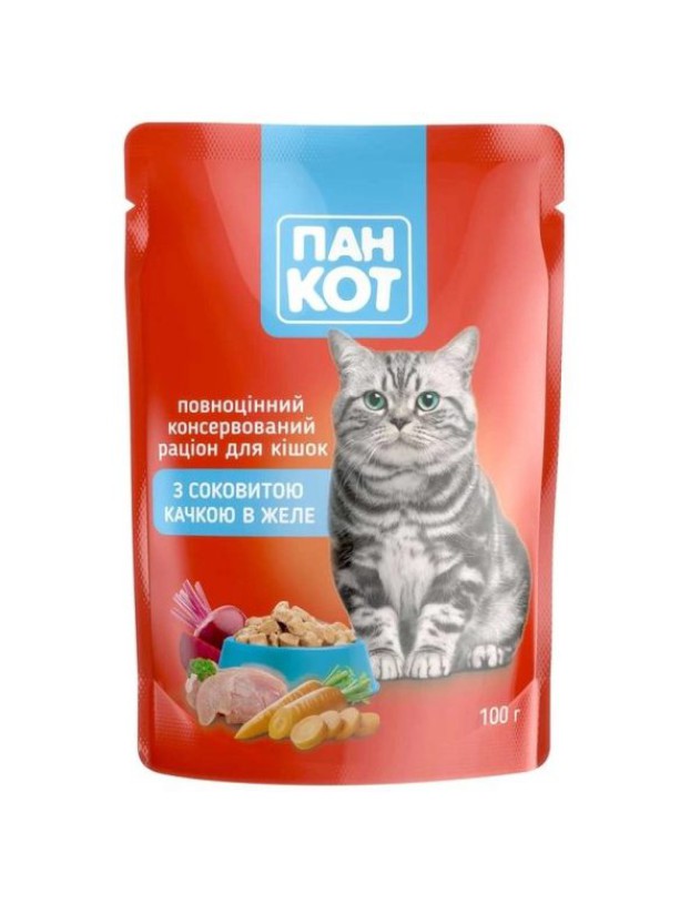 Вологий корм для котів Пан Кіт Качка у желе 24х100 г