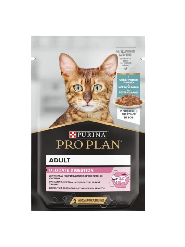 Purina Pro Plan Delicate Digestion Fish 26х85 г влажный корм для кошек кусочками с океанической рыбой