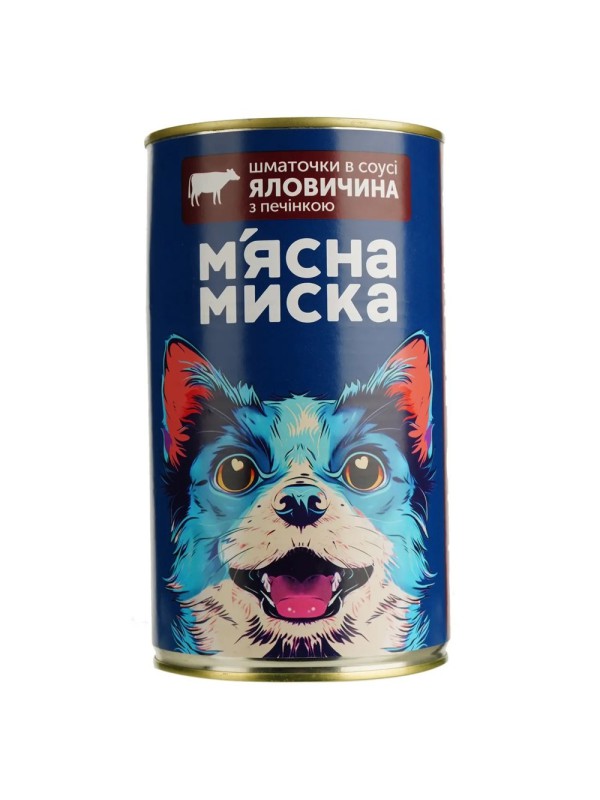 Влажный корм для собак Мясная миска кусочки в соусе с говядиной и печенью 1240 г