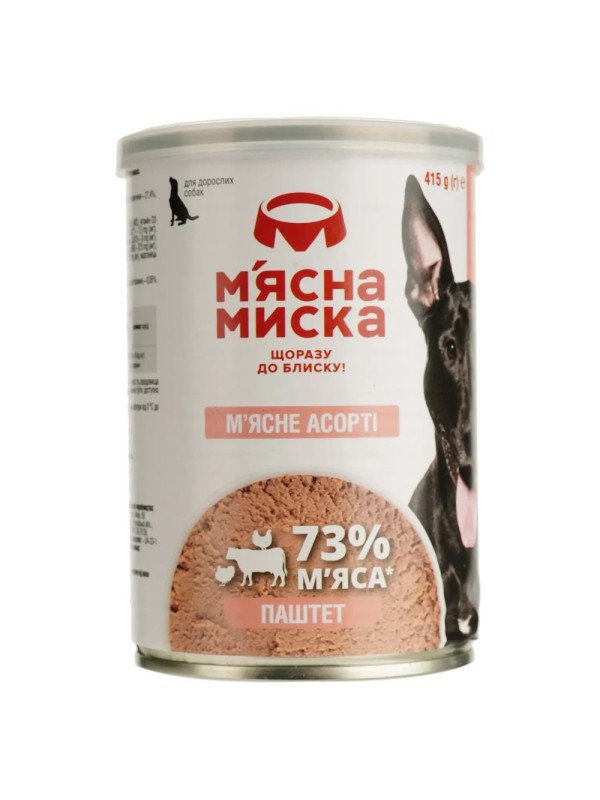 Вологий корм для собак М'ясна миска паштет м'ясне асорті 415 г