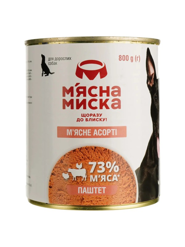 Вологий корм для собак М'ясна миска паштет м'ясне асорті 800 г