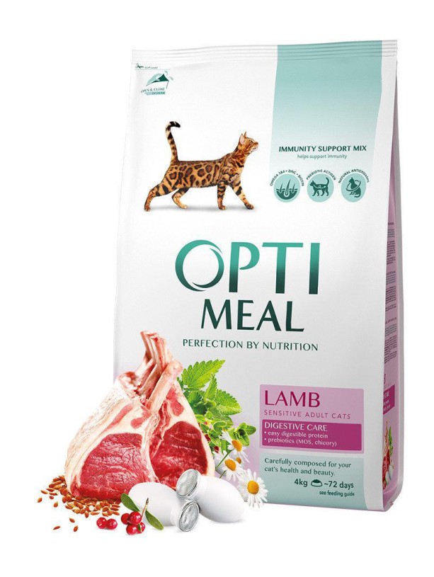 Optimeal Lamb Sensitive для кошек с чувствительным пищеварением, с ягненком 4 кг