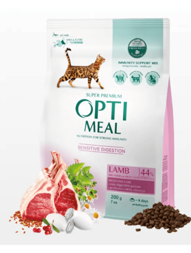 Optimeal Lamb Sensitive для кошек с чувствительным пищеварением, с ягненком 200 г
