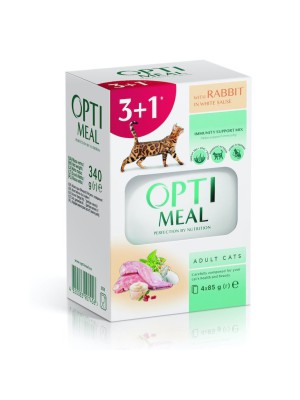 Optimeal Rabbit in White влажный корм для кошек с кроликом в белом соусе 85 г набор (3+1) 340 г