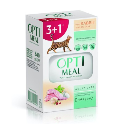 Optimeal Rabbit in White вологий корм для котів з кроликом у білому соусі 85 г набір (3+1) 340 г
