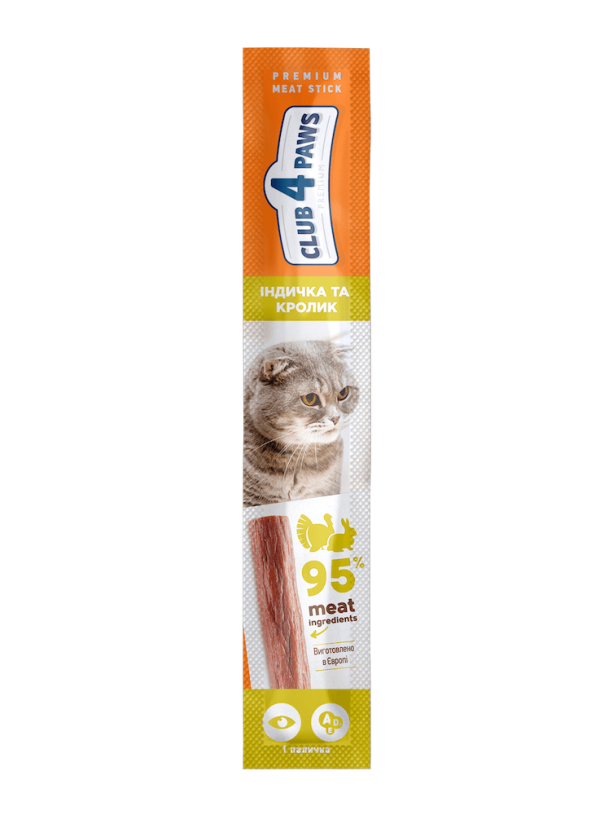 Клуб 4 Лапы Premium Мясная палочка с индейкой и кроликом для кошек 10х5 г