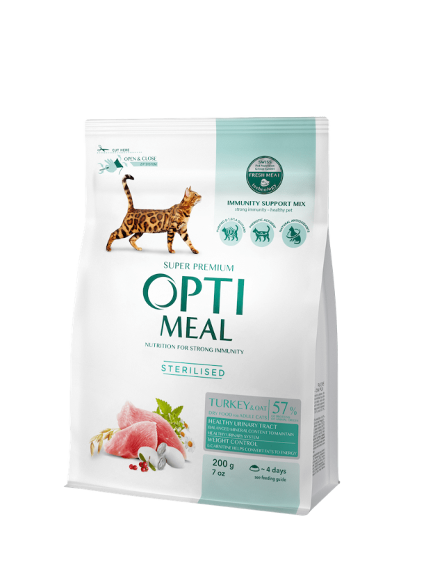 Optimeal Sterilised Turkey для стерилизованных кошек с индейкой 200 г