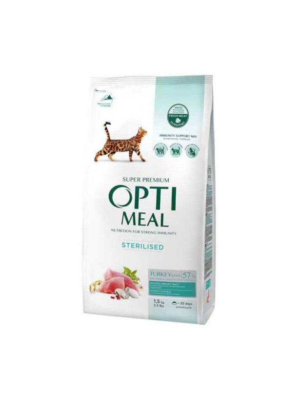 Optimeal Cat Sterilised Turkey 1.5 кг сухой корм для стерилизованных кошек с индейкой