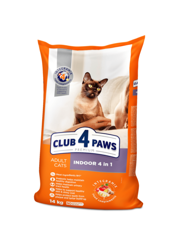 Клуб 4 Лапы Premium Indoor 4in1 14 кг сухой корм для домашних кошек