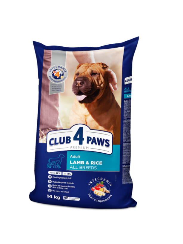Клуб 4 Лапы Premium Lamb Rice 14 кг сухой корм для собак всех пород с ягненком