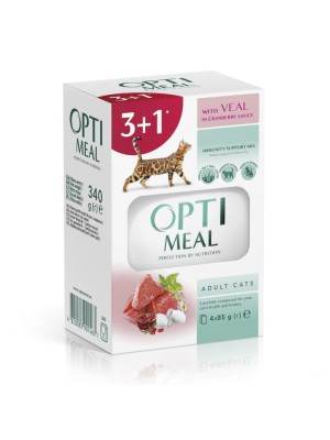 Optimeal Cats Veal in Cranberry sauce влажный корм для кошек с телятиной в клюквенном соусе 85 г набор (3+1) 340 г