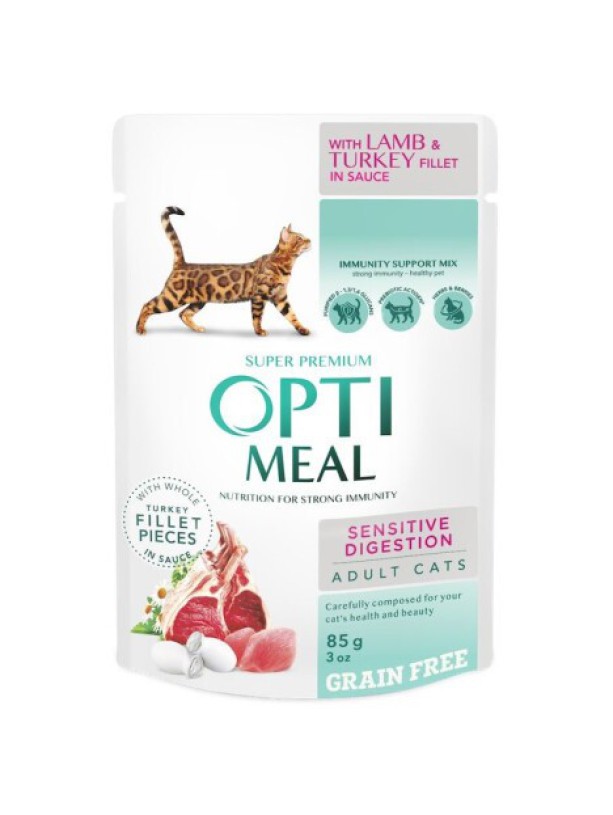 Optimeal Sensitive Digestion Lamb & Turkey для кошек с ягненком набор (3+1) 340 г