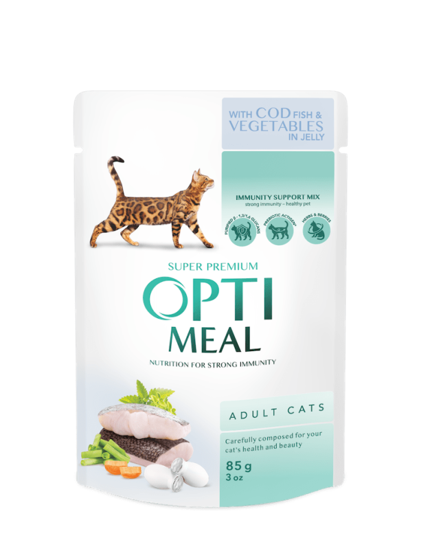 Optimeal Cod Fish Vegetablе in jelly вологий корм для котів з тріскою у желе 85 г набір (3+1) 340 г