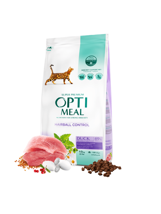 Optimeal Duck Hairball Control для виведення грудок шерсті для котів з качкою 10 кг
