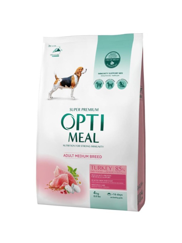 Optimeal Adult Dogs Medium 4 кг сухой корм с индейкой для взрослых собак средних пород
