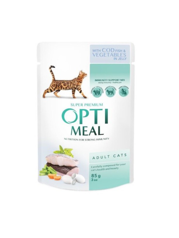 Optimeal Cat Cod Fish Vegetable 12х85 г влажный корм для кошек с треской и овощами в нежном желе