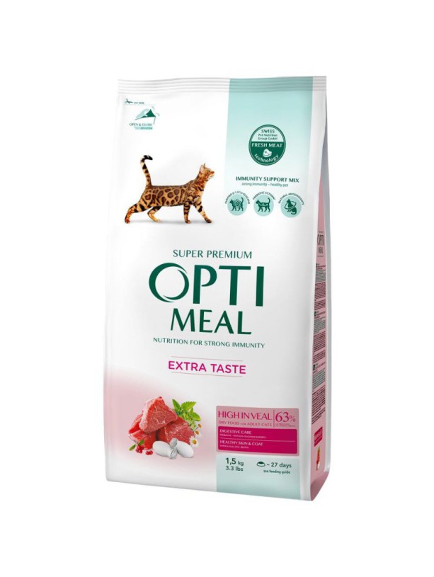 Optimeal Adult Cat High in Veal 1.5 кг сухой корм для кошек с высоким содержанием телятины