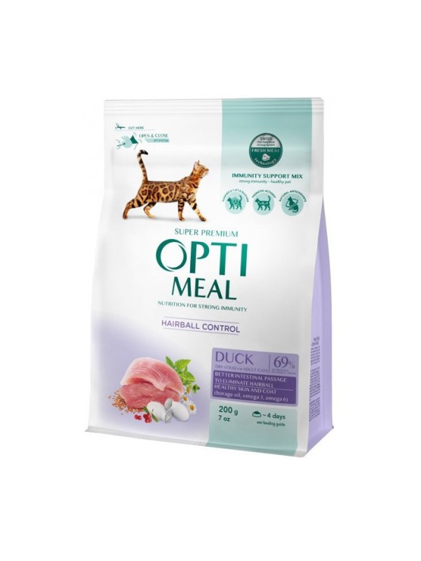 Optimeal Cat Duck Hairball Control для виведення грудочок шерсті для котів з качкою 200 г