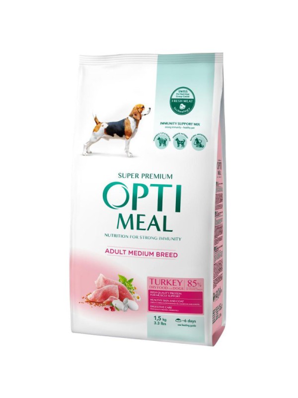 Optimeal Medium Dog 1.5 кг сухий корм для собак середніх порід з індичкою