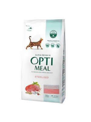Optimeal Adult Cat Sterilised Beef & Sorghum 1.5 кг сухой корм с говядиной и сорго для стерилизованных кошек