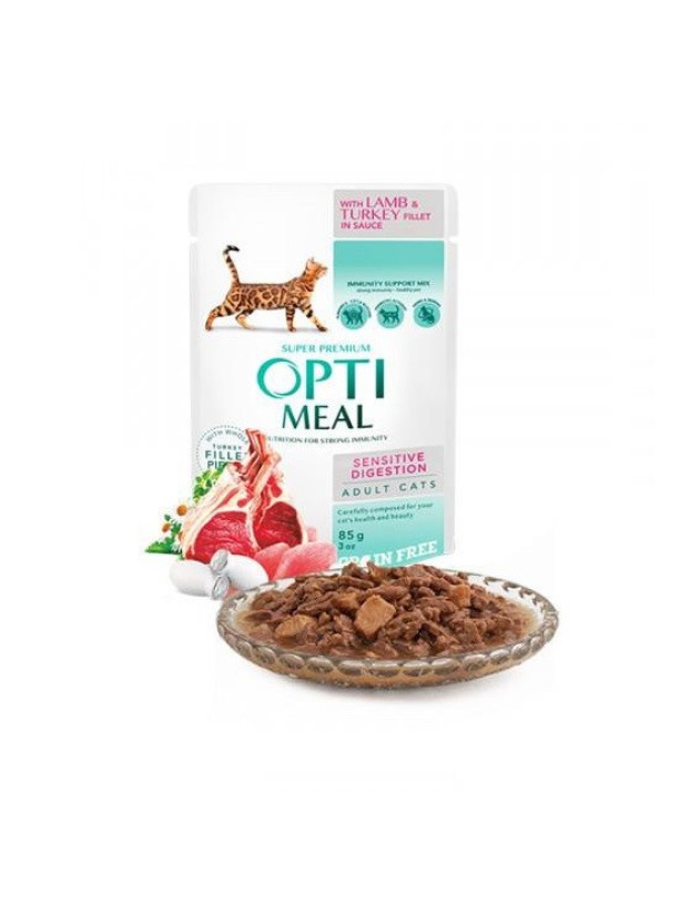 Optimeal Cats Lamb Sensitive 85 г влажный корм с ягненком для кошек с чувствительным пищеварением