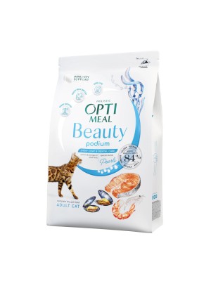 Optimeal Cat Beauty Podium шерсть и уход за зубами для кошек из морепродуктов 4 кг
