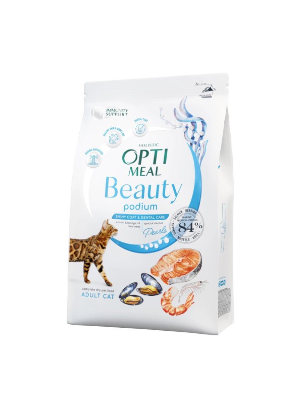 Optimeal Cat Beauty Podium шерсть и уход за зубами для кошек из морепродуктов 4 кг