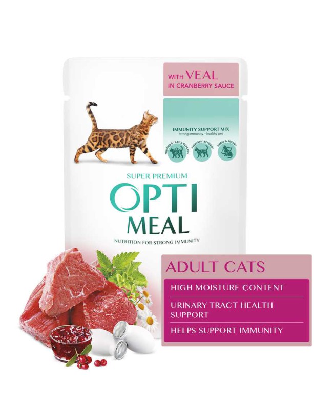 Optimeal Cat Veal in Cranberry 12х85 г вологий корм для котів з телятиною у журавлинному соусі