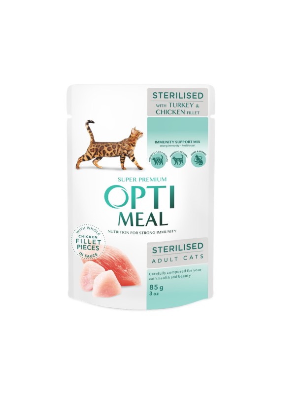 Optimeal Sterilised Turkey с индейкой для стерилизованных кошек 12х85 г