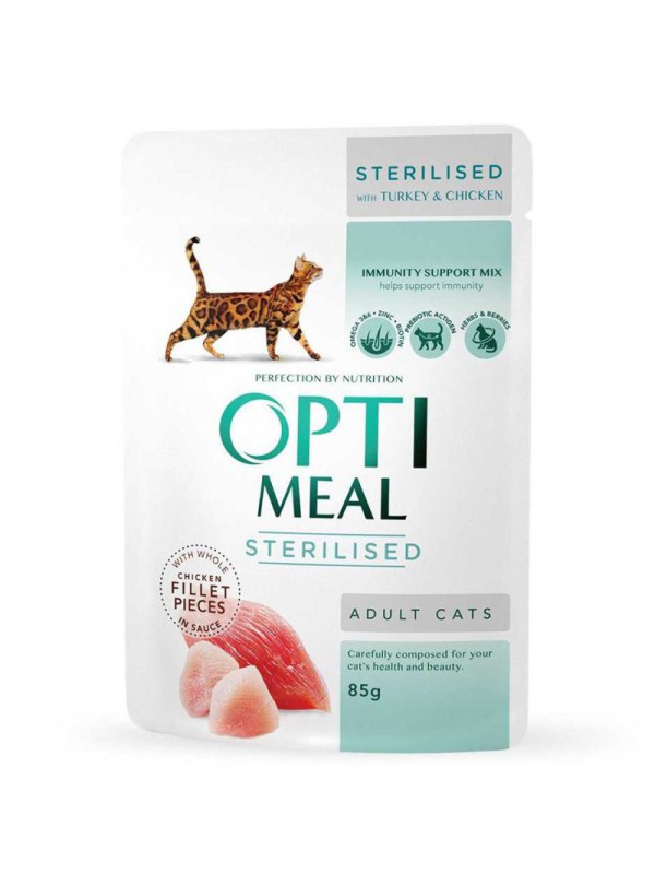 Optimeal Sterilised Turkey з індичкою для стерилізованих котів 12х85 г