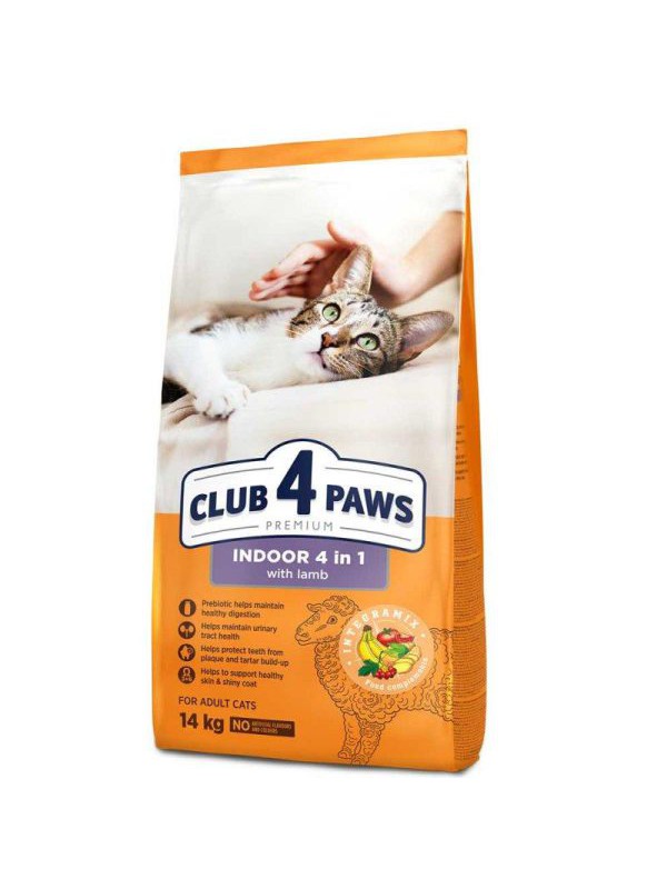 Клуб 4 Лапи Premium Indoor Lamb 4in1 14 кг сухий корм для домашніх котів з ягням