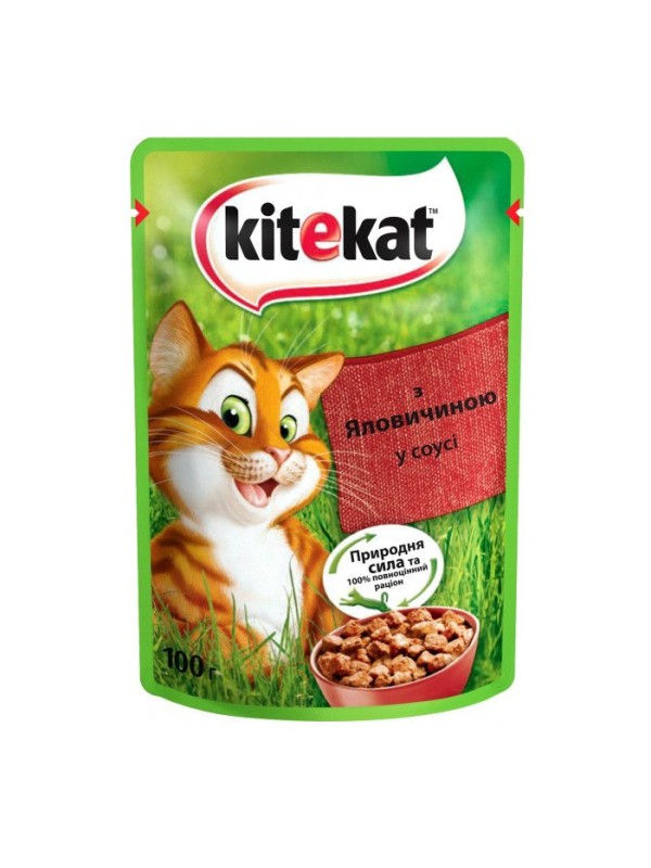 Вологий корм Kitekat для котів з яловичиною у соусі 28*85 г