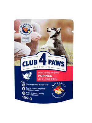 Клуб 4 Лапы Premium Puppies Turkey с индейкой в соусе для щенков 24х100 г