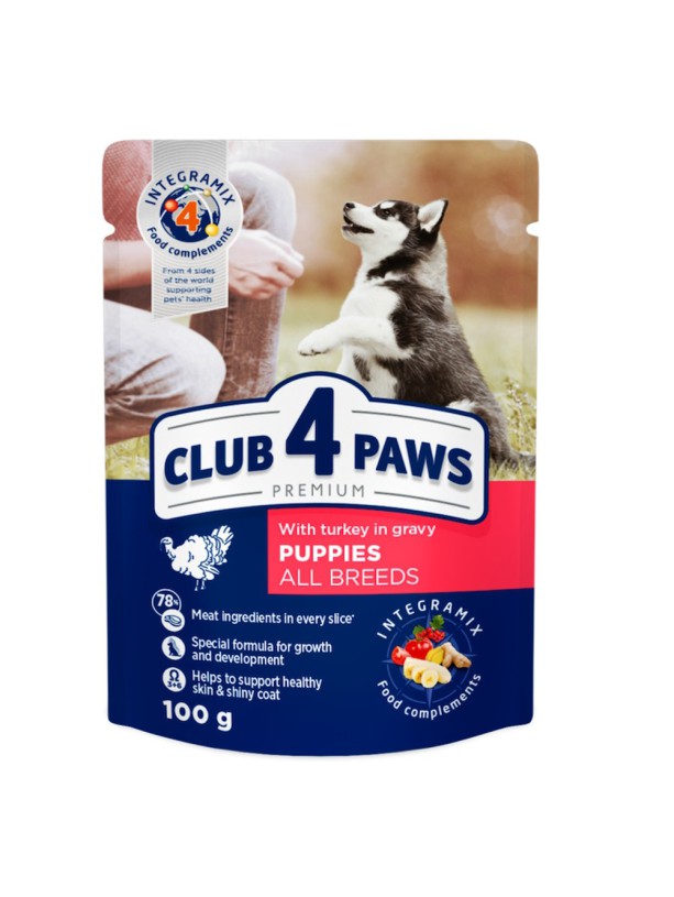 Клуб 4 Лапы Premium Puppies Turkey с индейкой в соусе для щенков 24х100 г