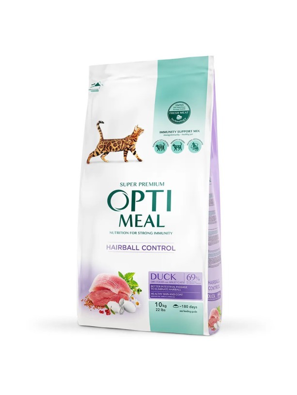 Optimeal Duck Hairball Control для виведення грудок шерсті для котів з качкою 10 кг