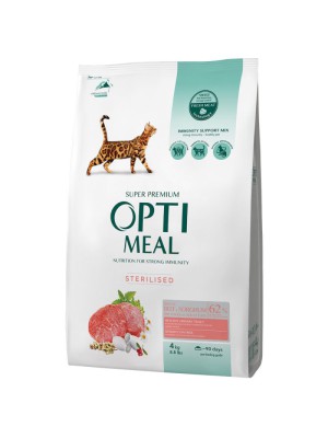 Optimeal Sterilised Beef Sorghum 4 кг сухой корм для стерилизованных кошек с говядиной