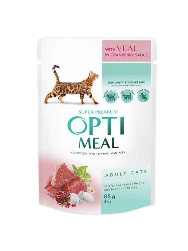 Optimeal Cat Veal in Cranberry 12х85 г вологий корм для котів з телятиною у журавлинному соусі