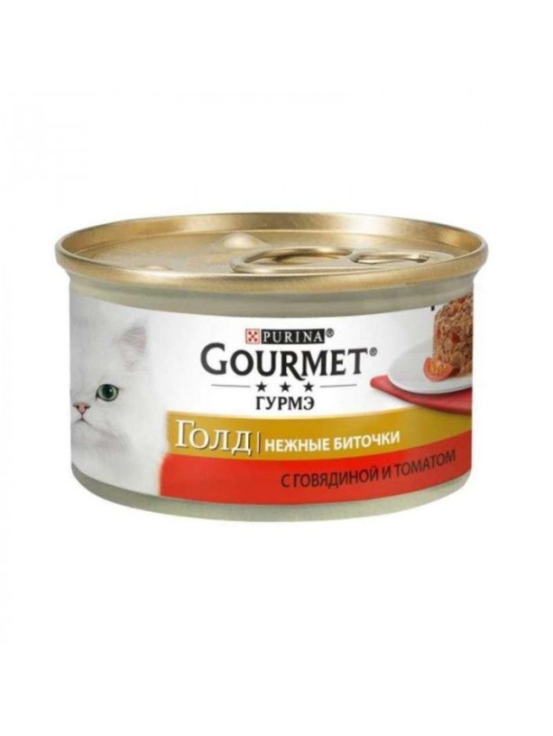 Gourmet Gold 24х85 г вологий корм Ніжні биточки для котів з яловичиною та томатами
