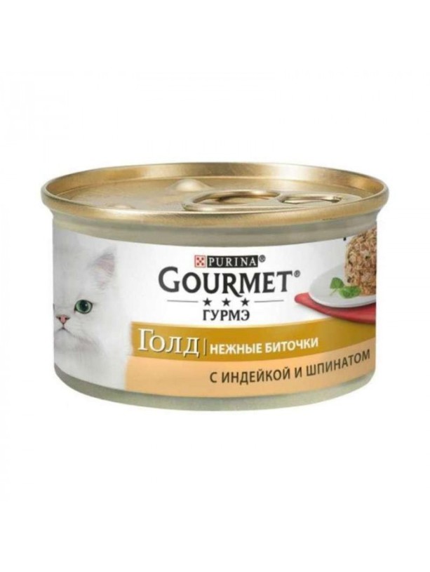 Gourmet Gold 24х85 г влажный корм Нежные биточки для кошек с индейкой и шпинатом